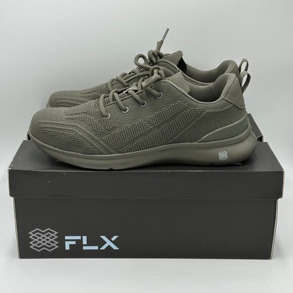 NWT FLX Tarmac Green Dynamic Knit Air Foam Training Dart Sneakers Mens Size 9.5 - Picture 1 of 15